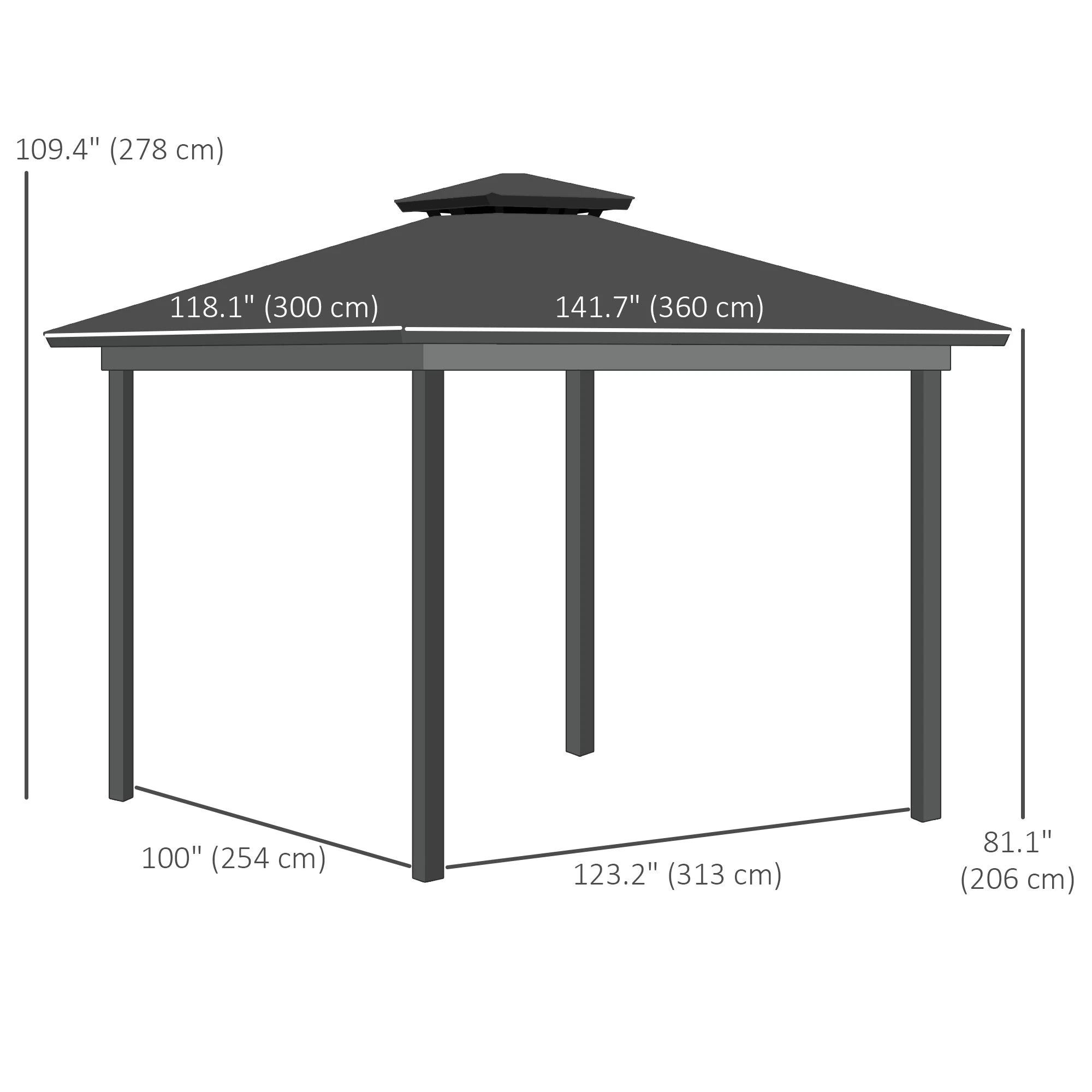 10' x 12' Outdoor Hardtop Gazebo, Steel Frame, Grey Gazebos at Gallery Canada