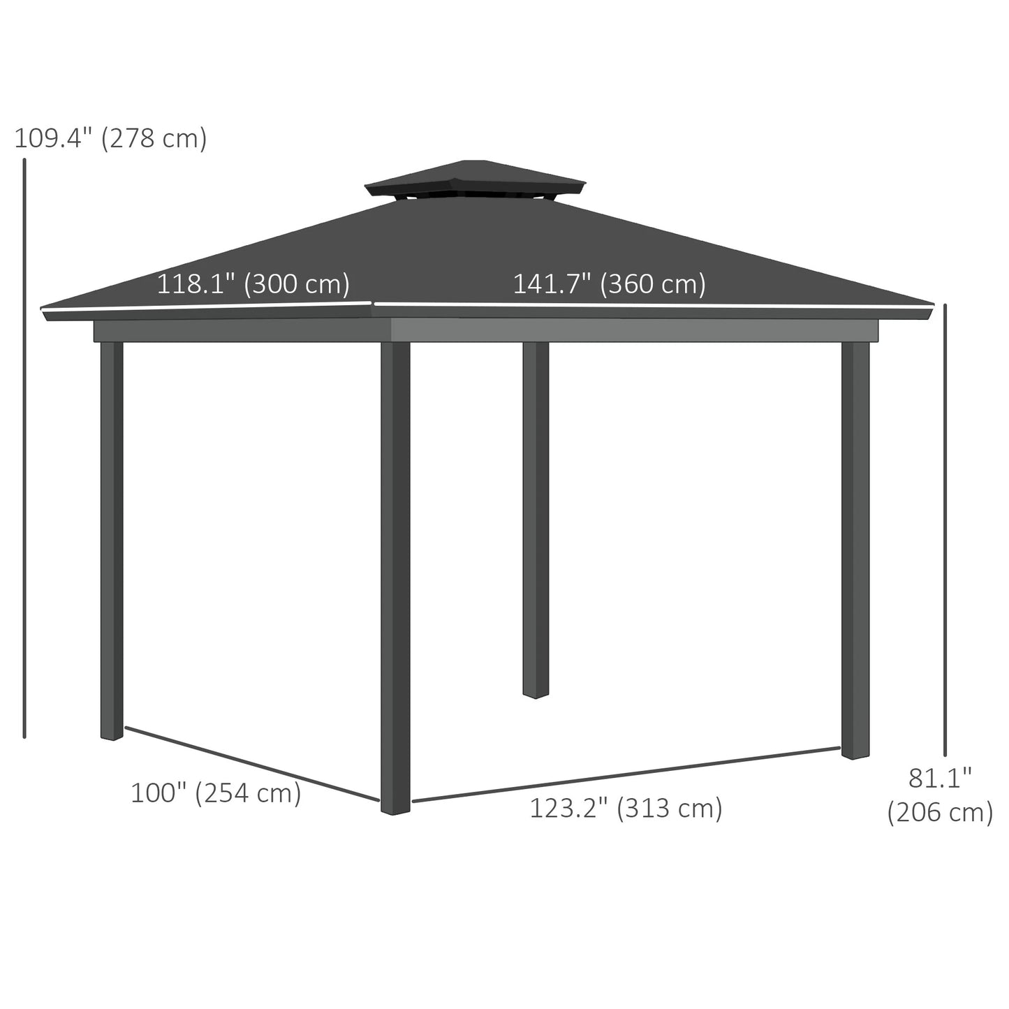 10' x 12' Outdoor Hardtop Gazebo, Steel Frame, Grey Gazebos at Gallery Canada