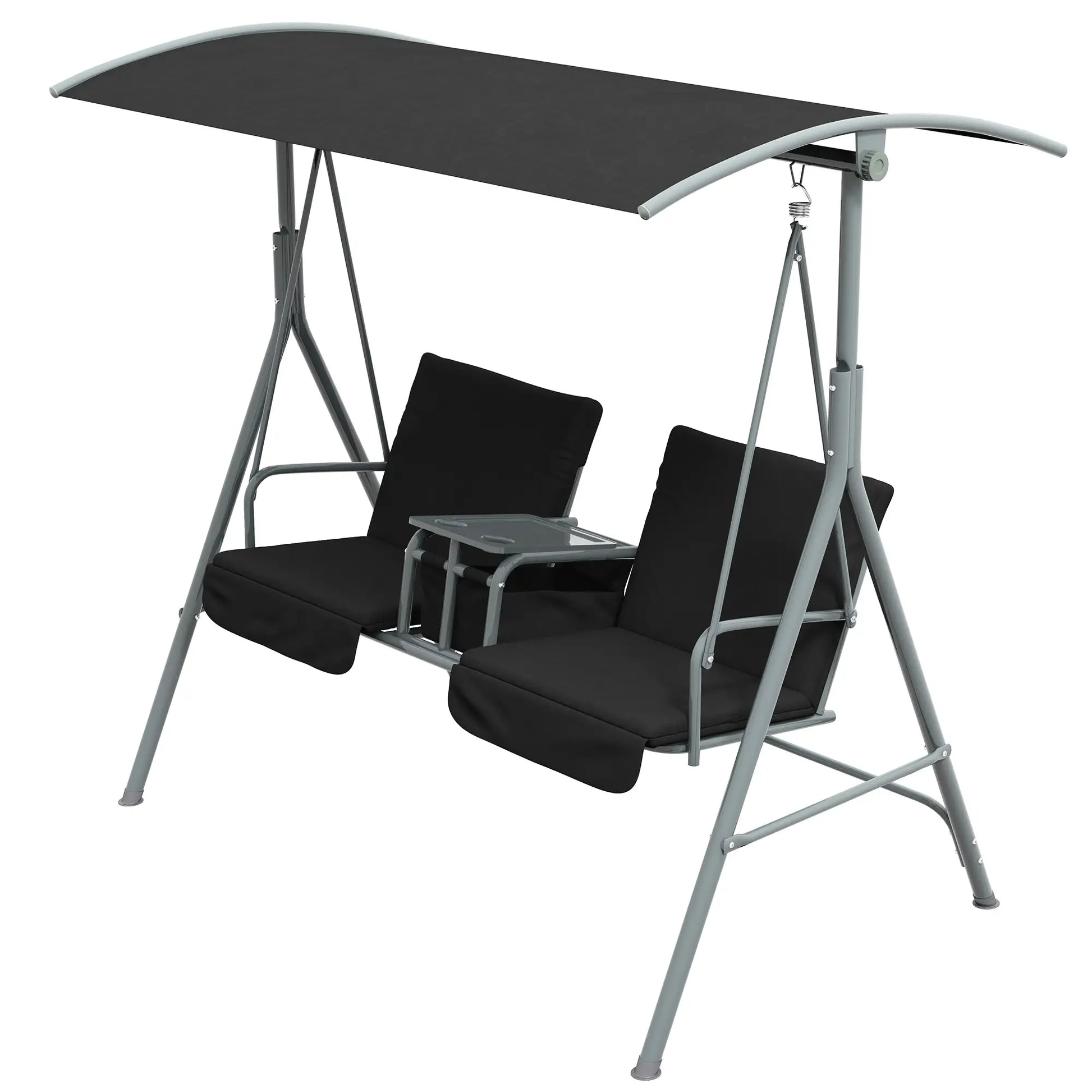 2-Seater Outdoor Porch Swing, Adjustable Canopy, Table, Black Patio Swings with Stand Black at Gallery Canada