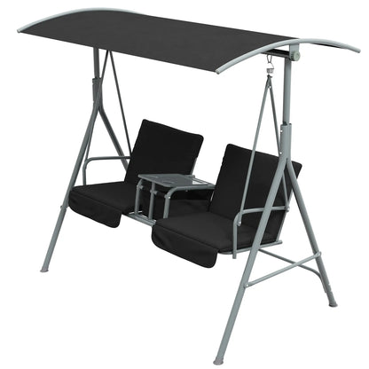 2-Seater Outdoor Porch Swing, Adjustable Canopy, Table, Black Patio Swings with Stand Black at Gallery Canada