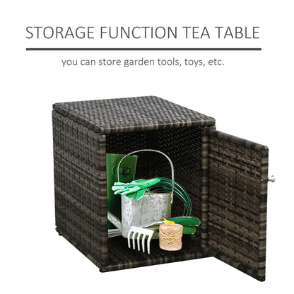 3 Pc Wicker Patio Set, Rattan Bistro with Storage Table, Thick Cushions, Blue Bistro Sets at Gallery Canada