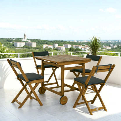5-Piece Wood Patio Dining Set, Wheeled Table, Folding Chairs with Cushions, Teak Outdoor Dining Sets at Gallery Canada