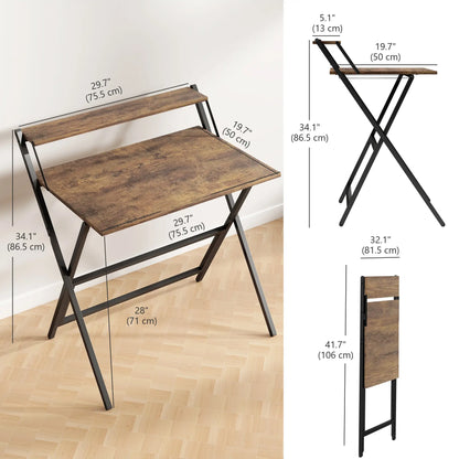 32" Foldable Computer Desk, Monitor Shelf, Rustic Brown Writing Desks at Gallery Canada