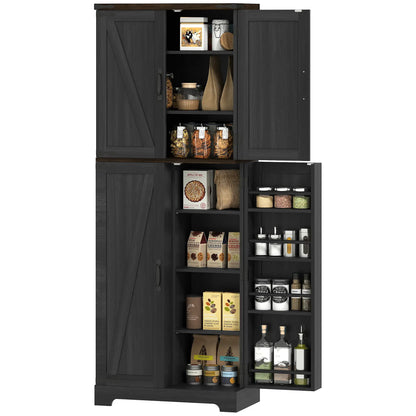 64" Tall Kitchen Pantry Cabinet, Spice Racks, Adjustable Shelves, Black Kitchen Pantry Cabinets Black Wood Grain at Gallery Canada