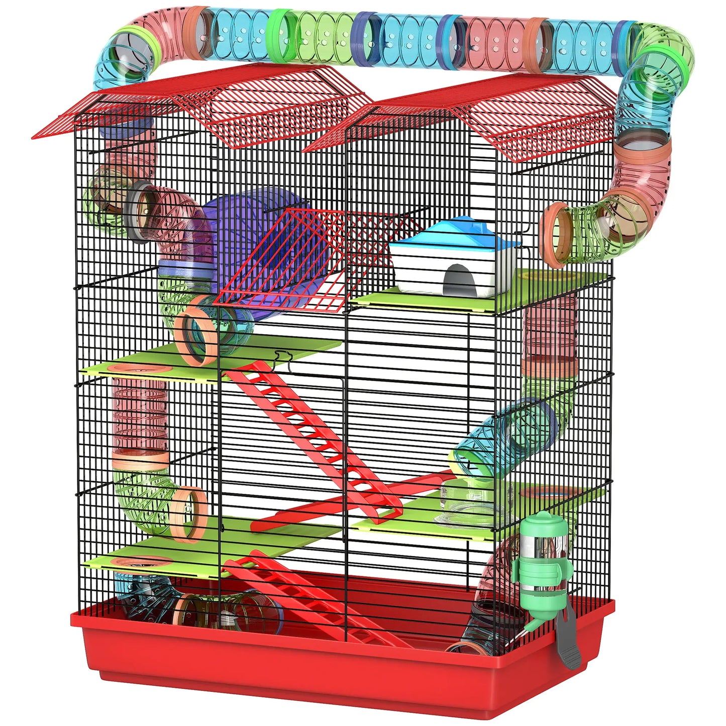 18.5" Hamster Cage, 5 Tiers, With Tunnel Tube System, Red Hamster Cages Red, Black at Gallery Canada