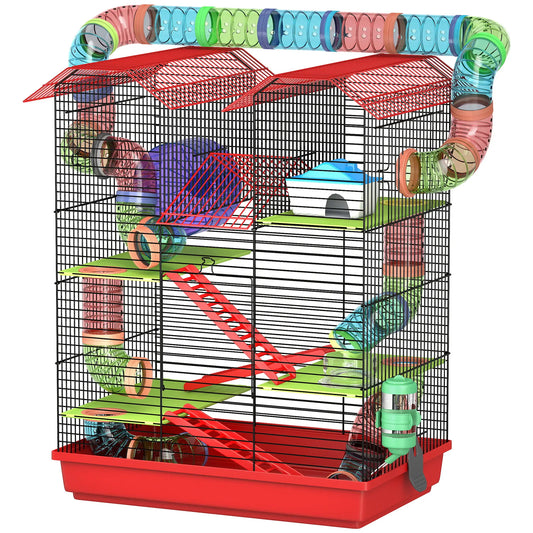 18.5" Hamster Cage, 5 Tiers, With Tunnel Tube System, Red Hamster Cages Red, Black at Gallery Canada