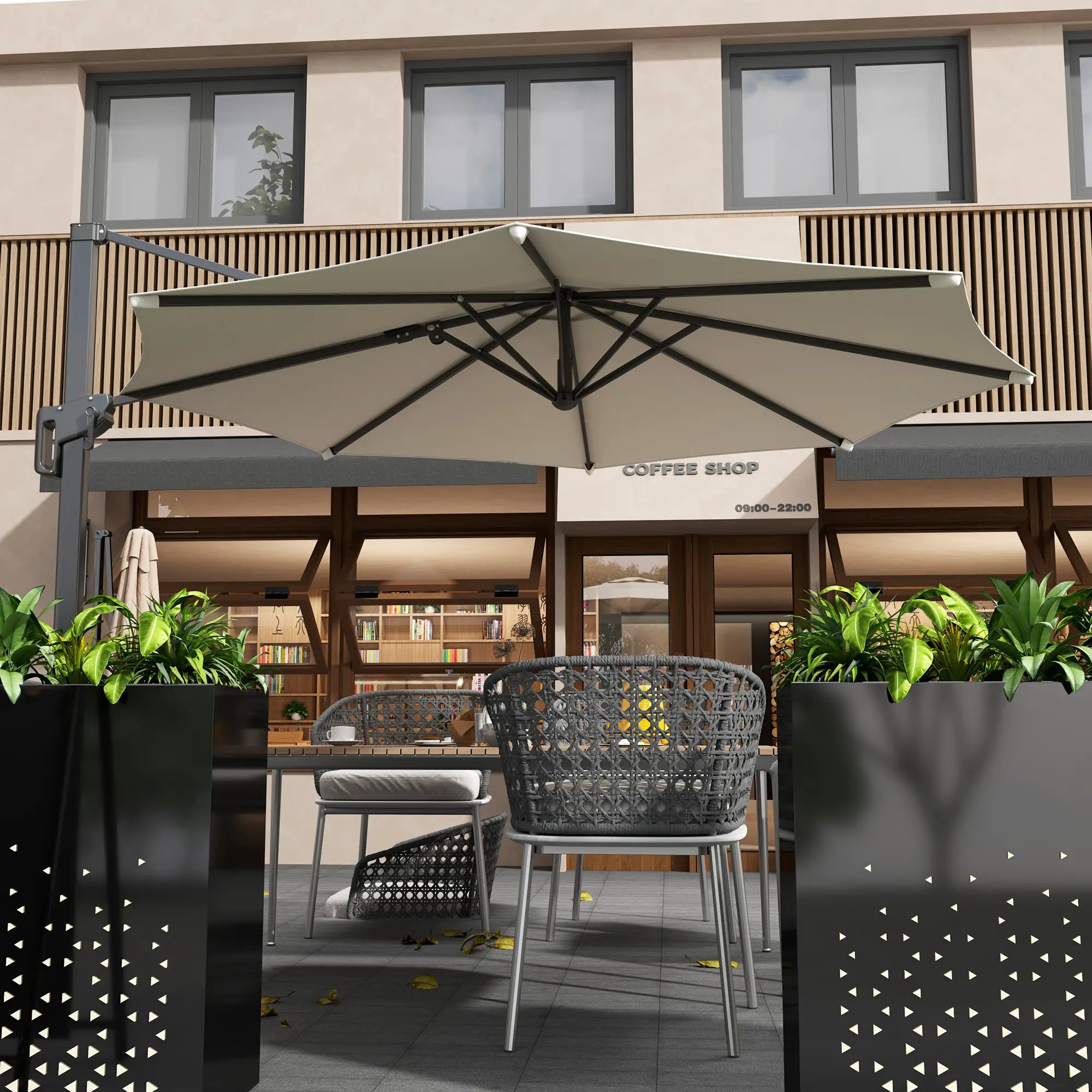 10' Offset Patio Umbrella, Aluminum Pole, 360° Rotation, Tilt, White Offset Cantilever Umbrellas at Gallery Canada