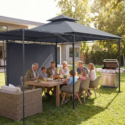 Patio Gazebo With Double Roof, Extendable Shade, 126" x126", Dark Grey Gazebos at Gallery Canada
