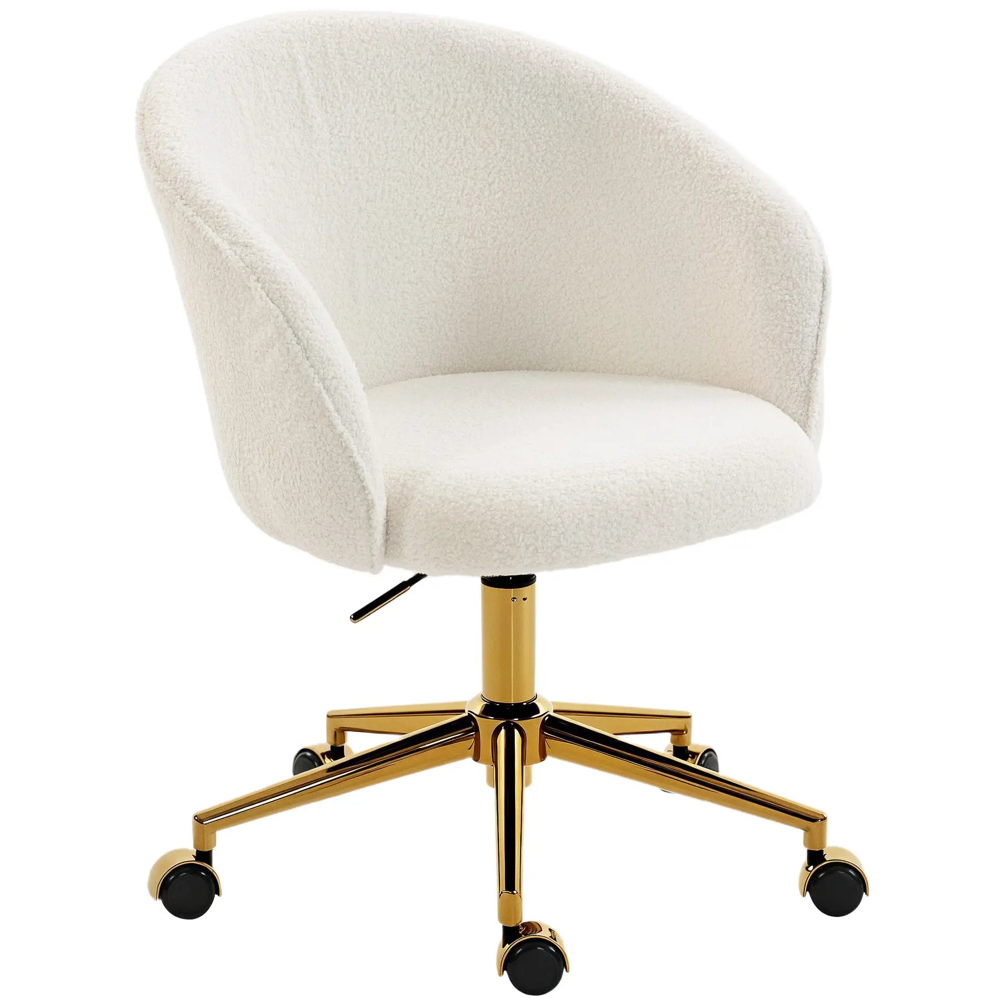 Office Chair, Teddy Fleece Upholstered Vanity Desk Chair, Cream White Task Chairs Cream at Gallery Canada