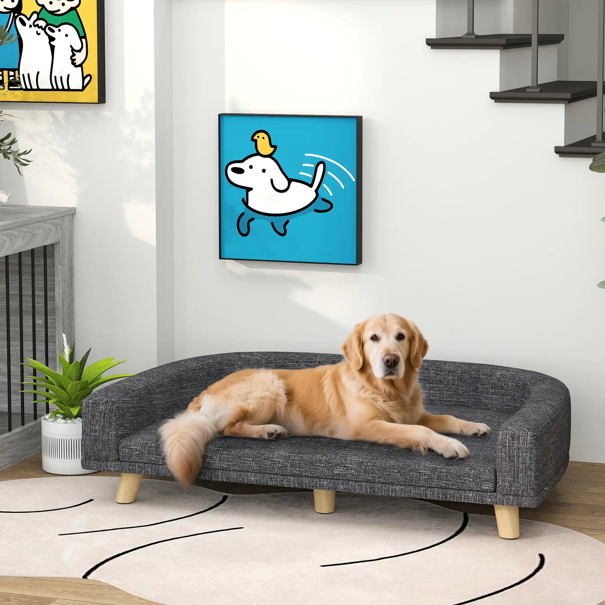 Large Dog Sofa with Washable Cover, Anti-Slip Pads, Dark Grey Dog Sofas at Gallery Canada