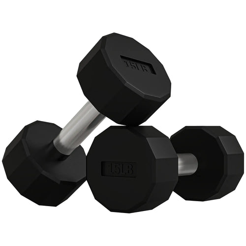 2 x 15lbs Dumbbells Set, Non-Slip Grip, Rubber Covered Weights