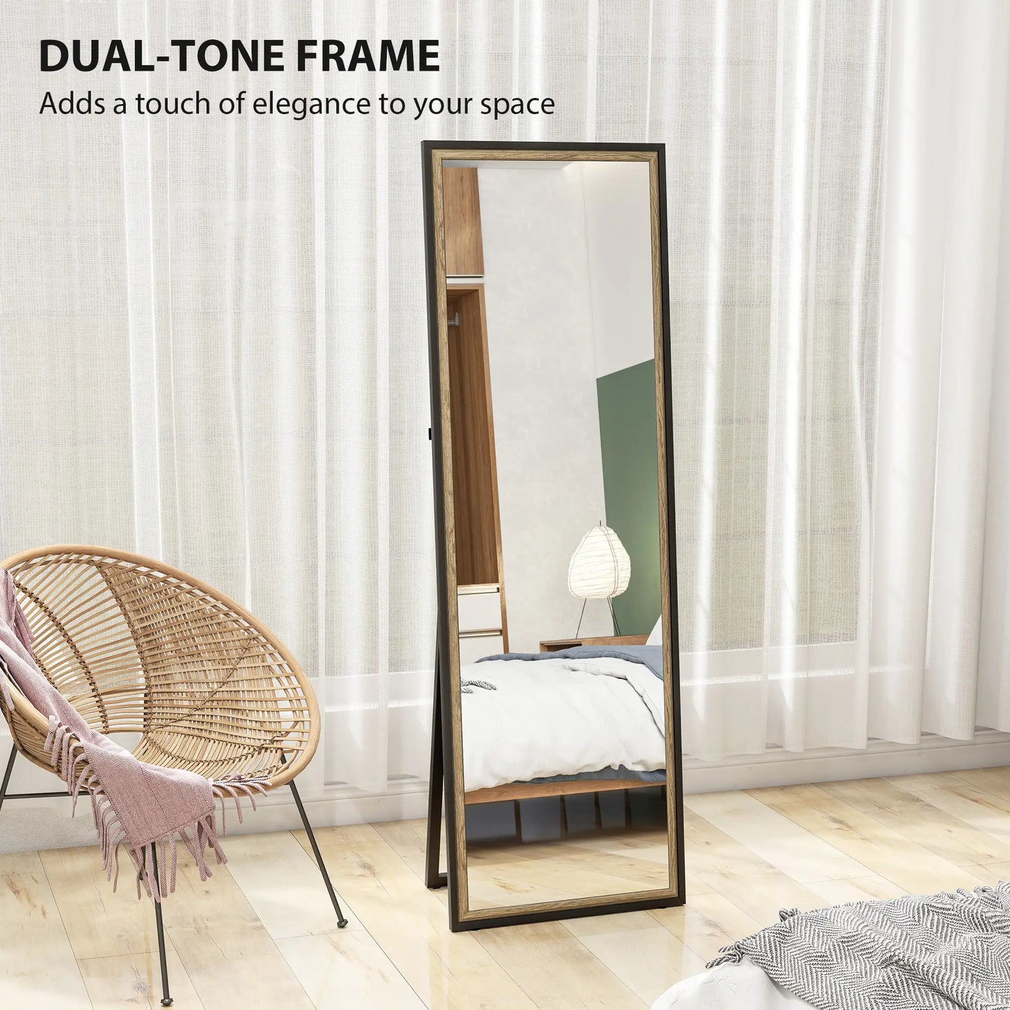 Full Length Mirror, 64" x 21", Dual-Tone Frame, Black Full Length Mirrors at Gallery Canada