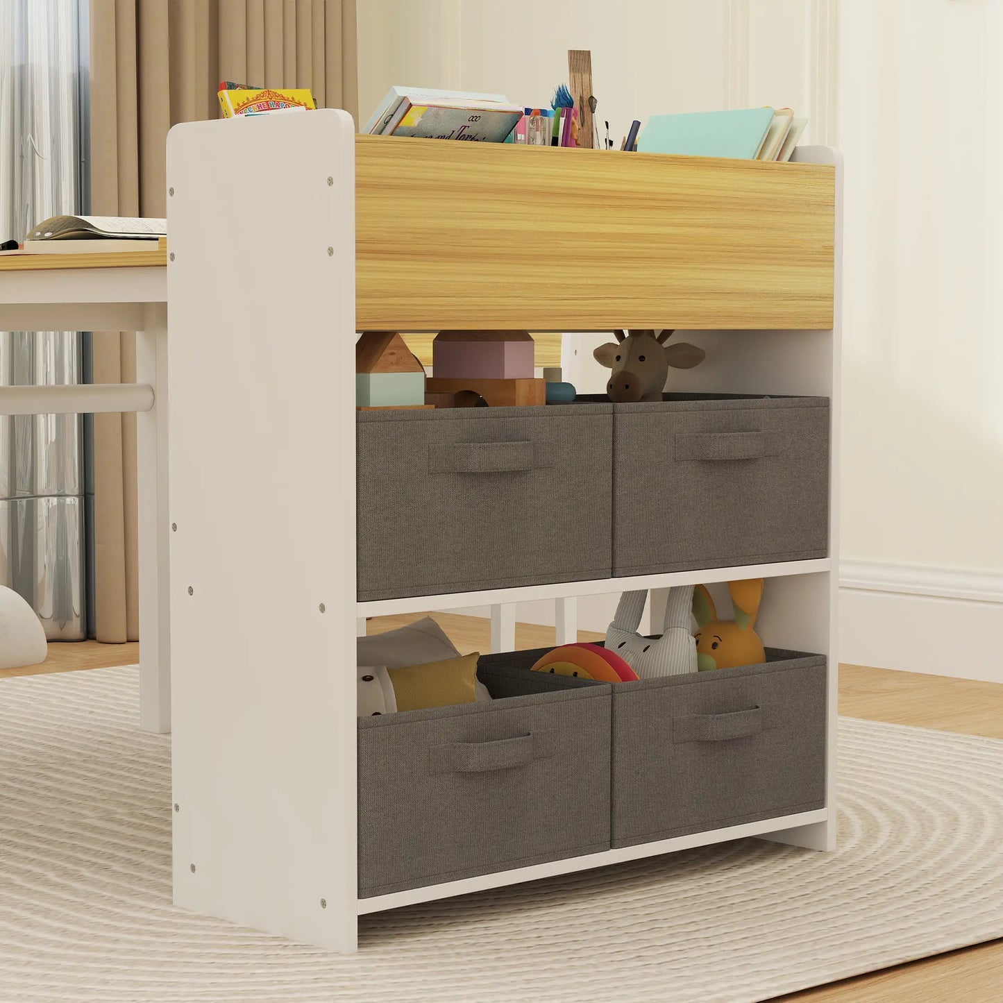 Kids Table and Chairs Set, Toddler Art Table with Paper Roll, Storage, Natural Wood Kids Table Sets at Gallery Canada