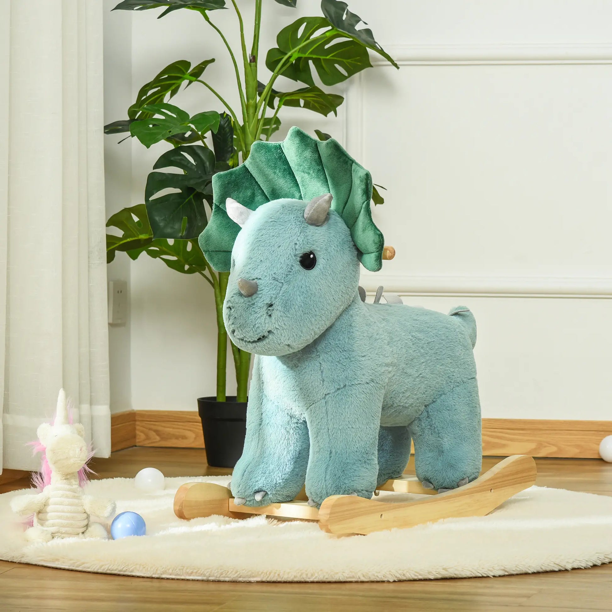 Kids Plush Ride-On Rocking Horse, Triceratops Toy, Realistic Sounds, 36-72 Months, Dark Green Rocking Horses at Gallery Canada