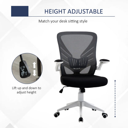Mesh Office Chair, Swivel Task Desk, Lumbar Support, Flip-Up Arm, Adjustable Height, Grey/Black Task Chairs at Gallery Canada