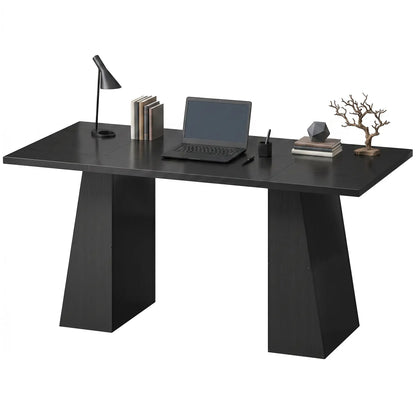 Bureau d'ordinateur de 63 pouces, cadre trapézoïdal, grain de bois noir clair, noir clair
