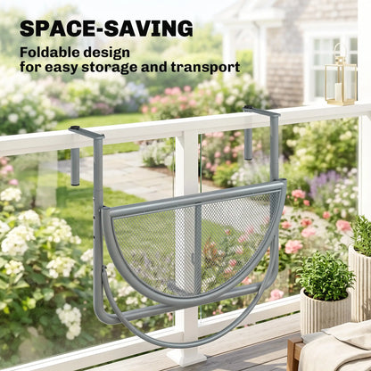 Adjustable Balcony Hanging Table, Metal Wall Desk, Outdoor Flower Stand, Half Round, Grey Balcony Table Hanging at Gallery Canada