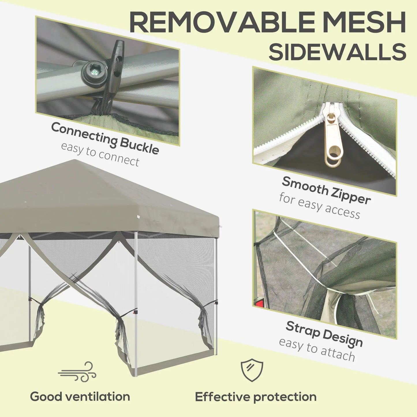 10' x 10' Pop-Up Canopy Tent, Mesh Sidewalls, Adjustable Height, Beige Pop Up Canopies at Gallery Canada