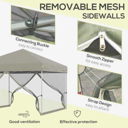 10' x 10' Pop-Up Canopy Tent, Mesh Sidewalls, Adjustable Height, Beige Pop Up Canopies at Gallery Canada