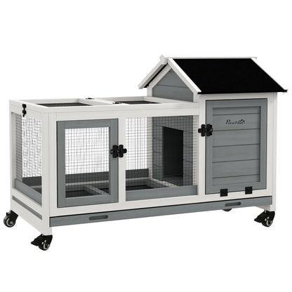 Rabbit Cage With Wheels, Ramp, Run, Tray, Indoor Outdoor, Grey