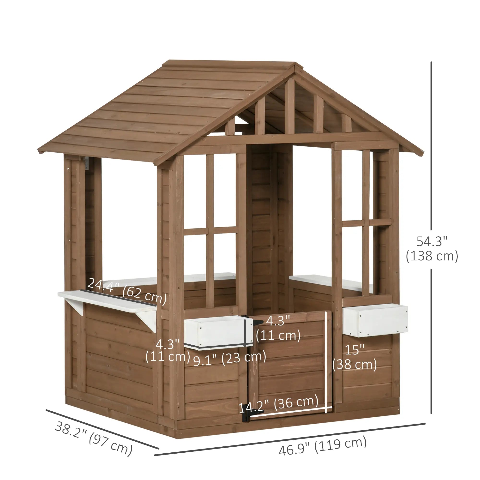 Kids Wooden Playhouse, Outdoor Cottage with Flower Pot Holder, Brown Play Houses at Gallery Canada