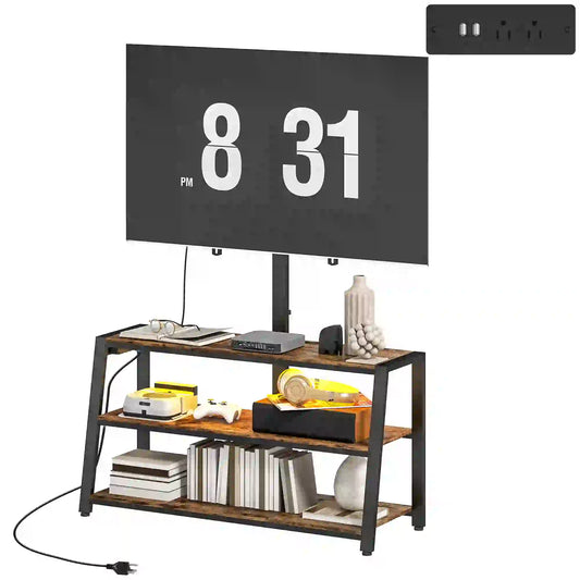 TV Stand with Mount, Power Outlet, LED Lights, for 32-70 Inch TVs TV Stands Rustic Brown at Gallery Canada