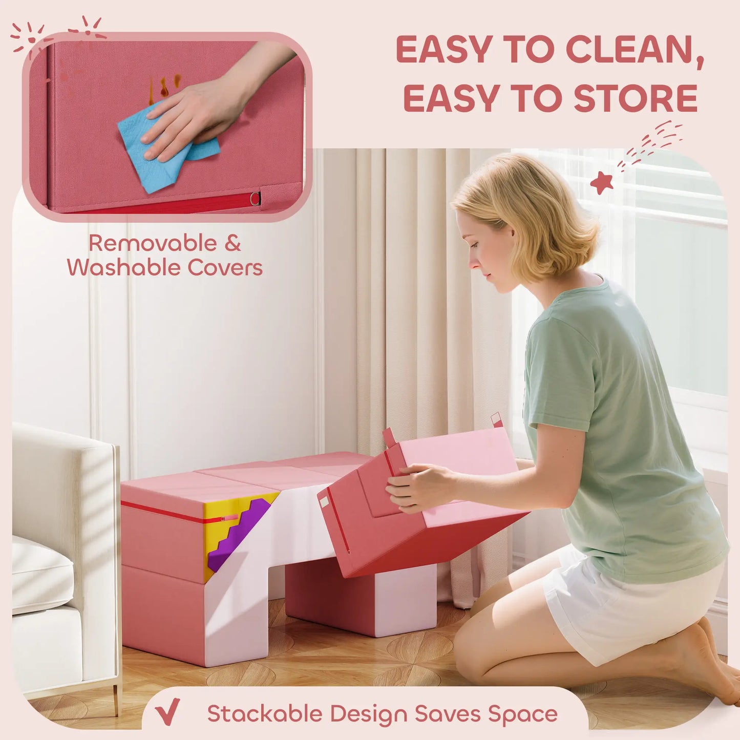 2-Piece Climbing Foam Blocks, Detachable Cover, Indoor PlaySet, Pink Kids Gym & Playmats at Gallery Canada