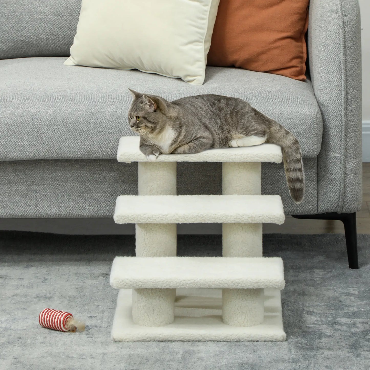 18" 3 Tier Pet Stairs, Dog Cat Step, Scratch Post, Beige Cat Trees at Gallery Canada