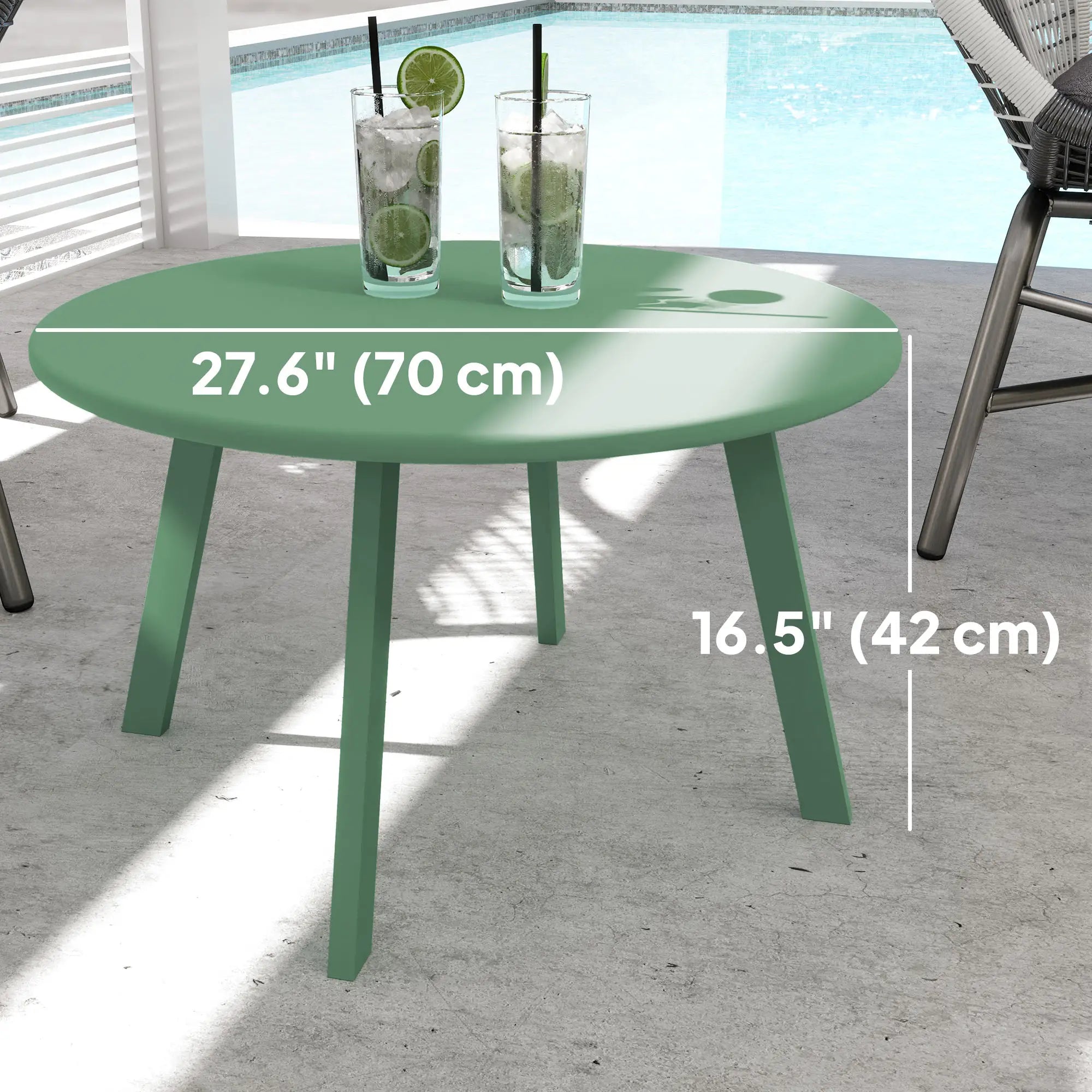 Round Outdoor Side Table, Metal Frame, Non-Slip Foot Pads, Green Patio Side Tables at Gallery Canada