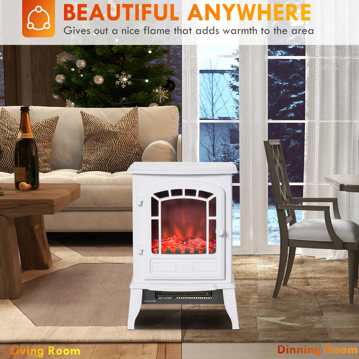 Electric Fireplace Heater, Freestanding Stove, Realistic Flame, Overheat Protection, 750W/1500W, White Electric Fireplaces at Gallery Canada