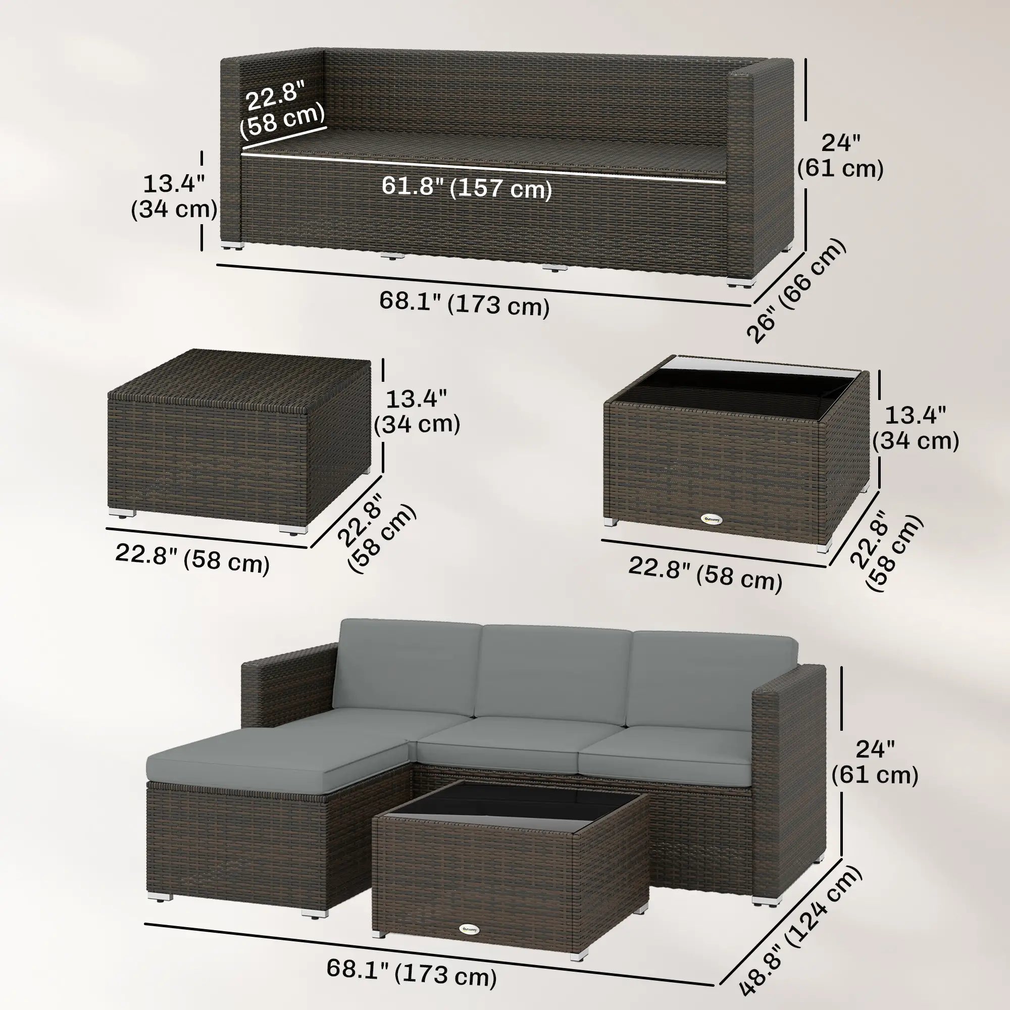 3-Piece Patio Furniture Set With Cushions, Outdoor Rattan Sofa With Glass Table Patio Furniture Sets at Gallery Canada