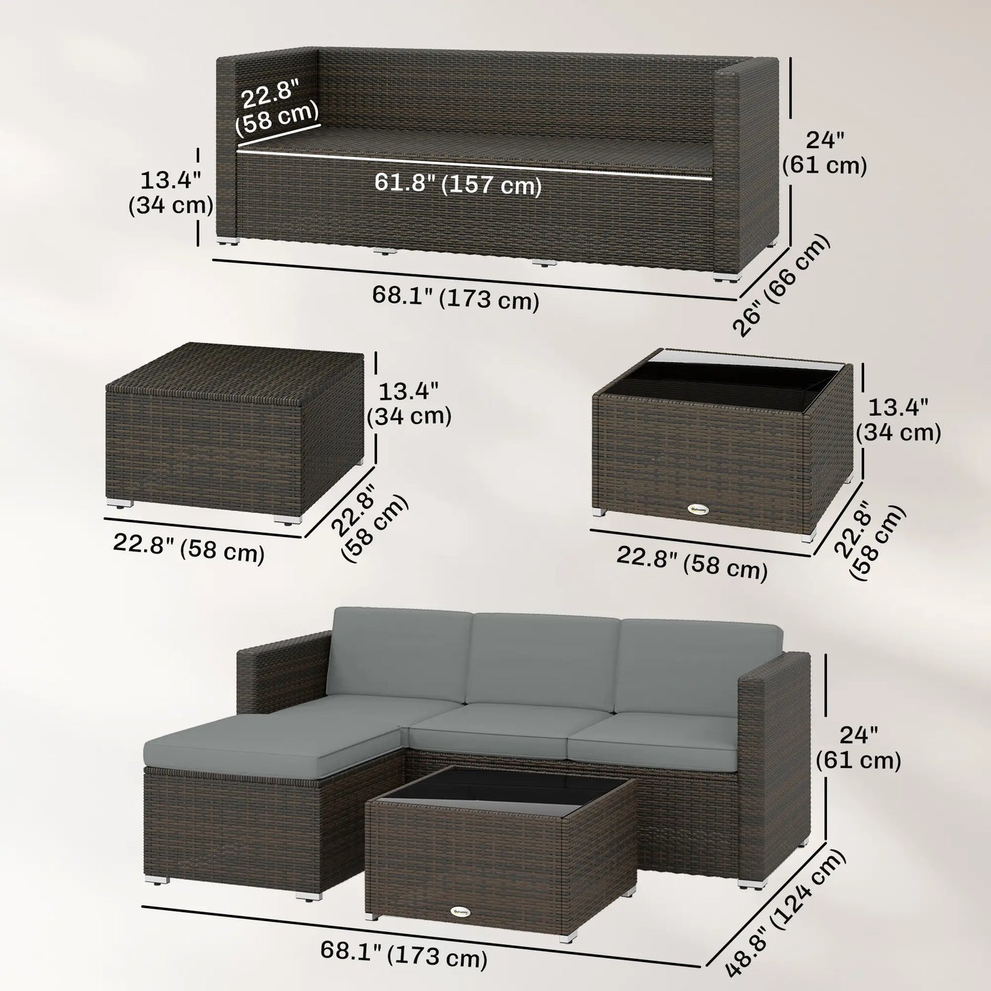 3-Piece Patio Furniture Set With Cushions, Outdoor Rattan Sofa With Glass Table Patio Furniture Sets at Gallery Canada