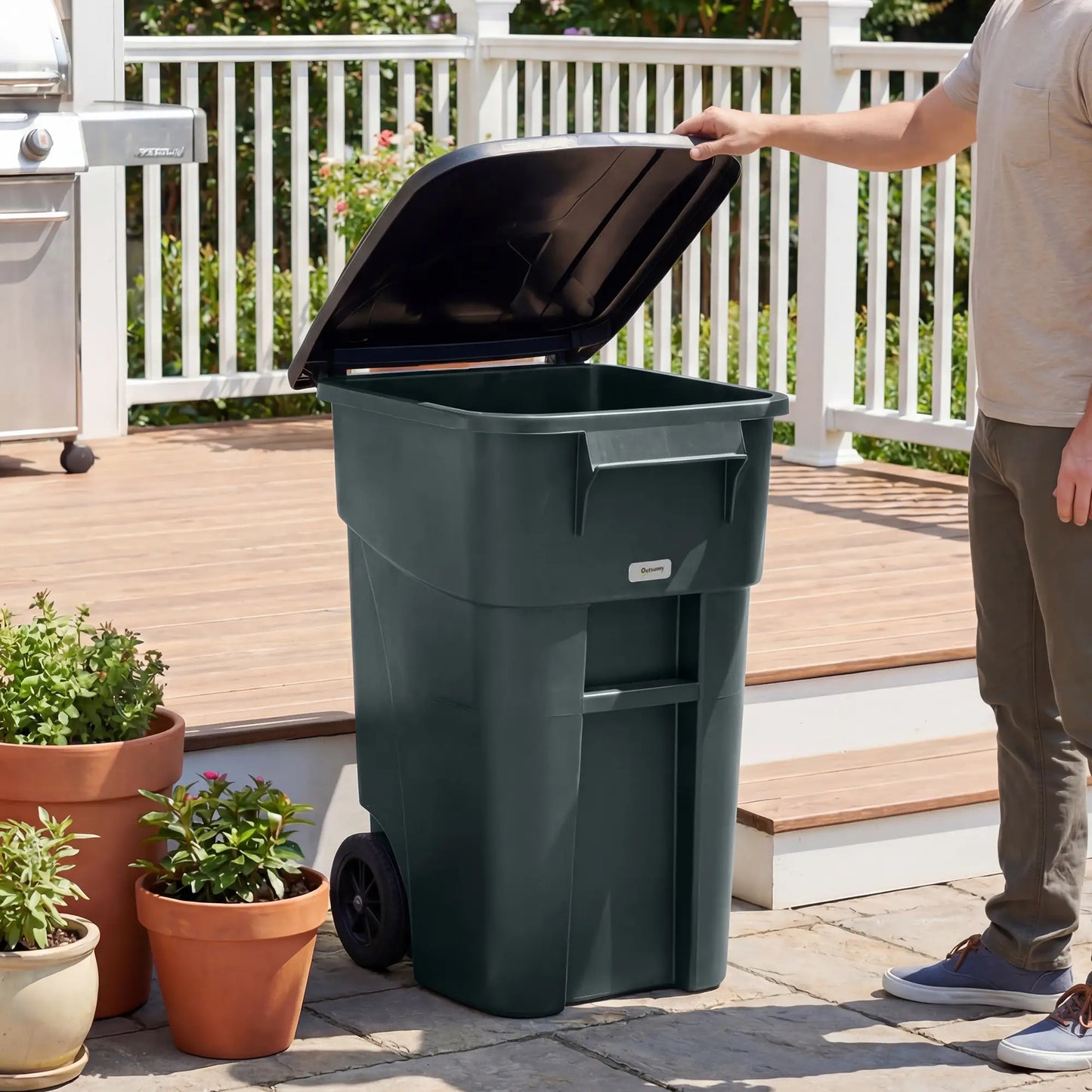 53 Gallon Outdoor Garbage Bin With Lid, Wheels, Handle, Dark Grey Garden Accessories at Gallery Canada