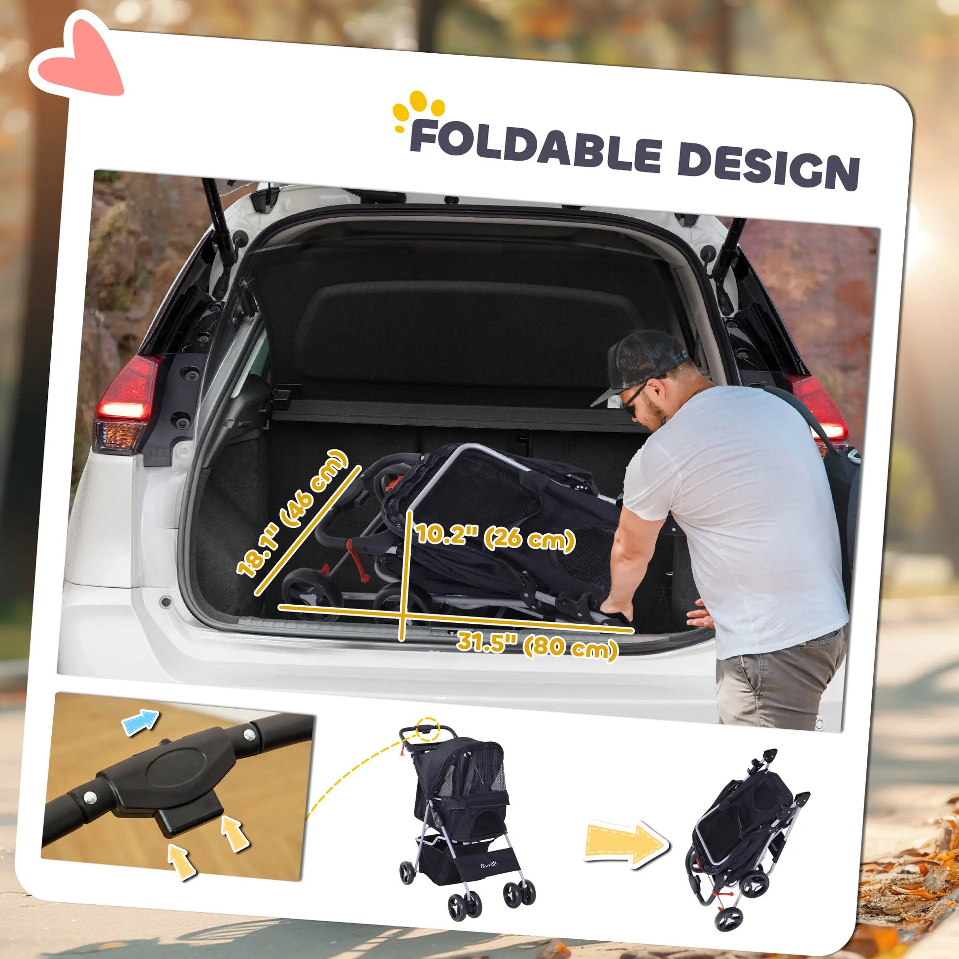 Dog Stroller, One-Click Folding, 4 Wheels, Storage Basket, XS/Small, Black Dog Bike Trailers & Strollers at Gallery Canada