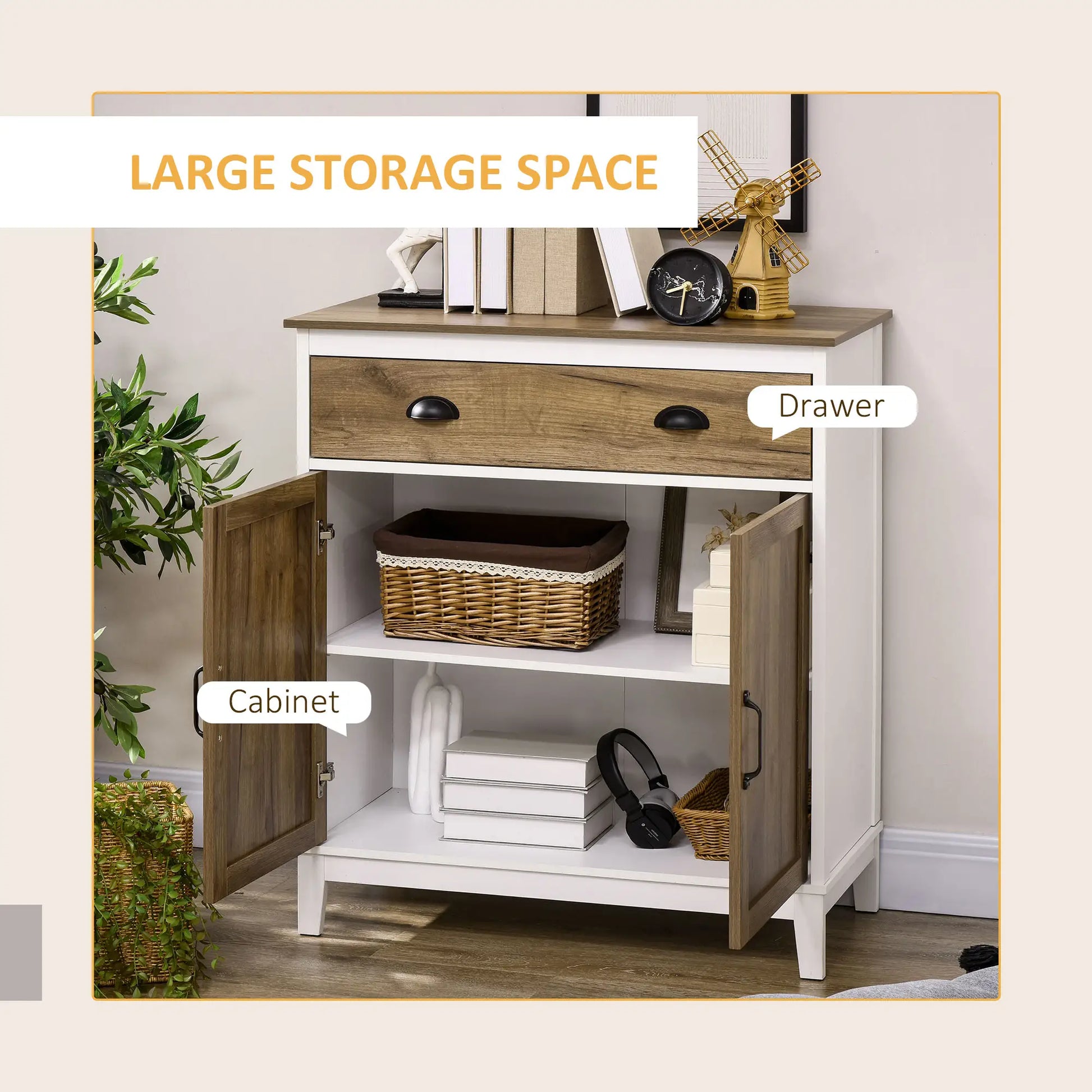 Farmhouse Sideboard, Storage Cabinet with Drawer, 2 Doors, Distressed Wood Grain Bar Cabinets at Gallery Canada