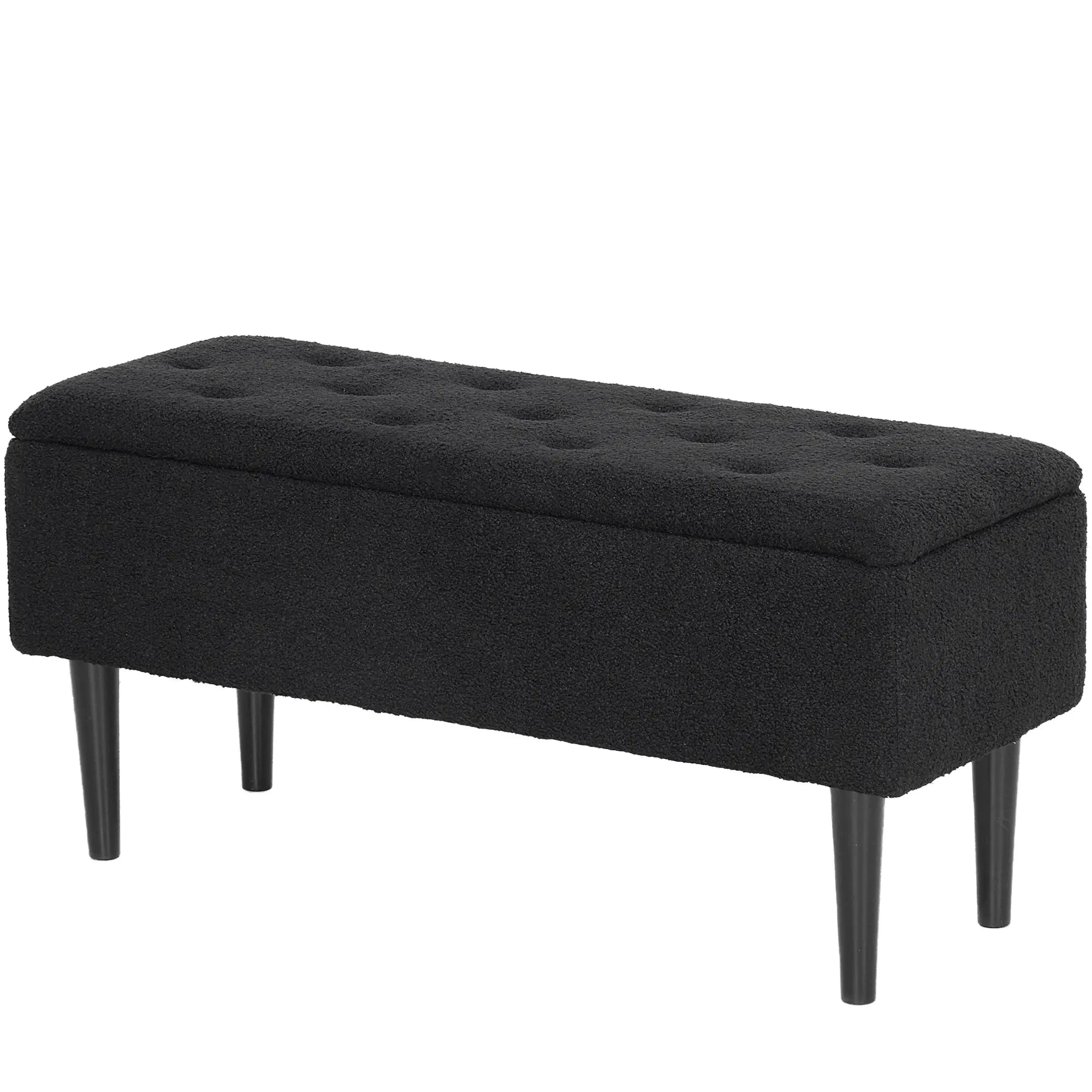 Modern Storage Bench, Ottoman with Storage, Lamb's Wool Upholstery, Black Storage Ottomans & Benches Black at Gallery Canada