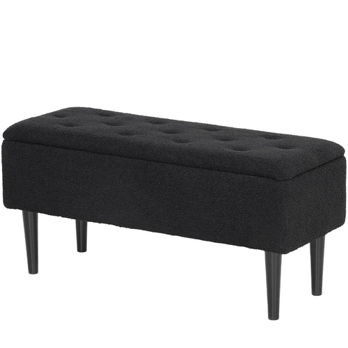 Modern Storage Bench, Ottoman with Storage, Lamb's Wool Upholstery, Black