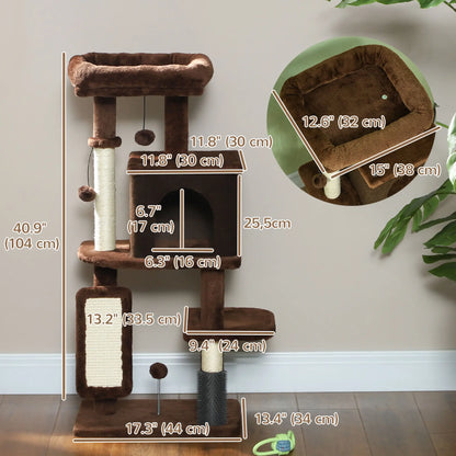 41" Cat Tree with Scratching Posts, Bed, Condo & Toys Multi-Level Cat Towers at Gallery Canada