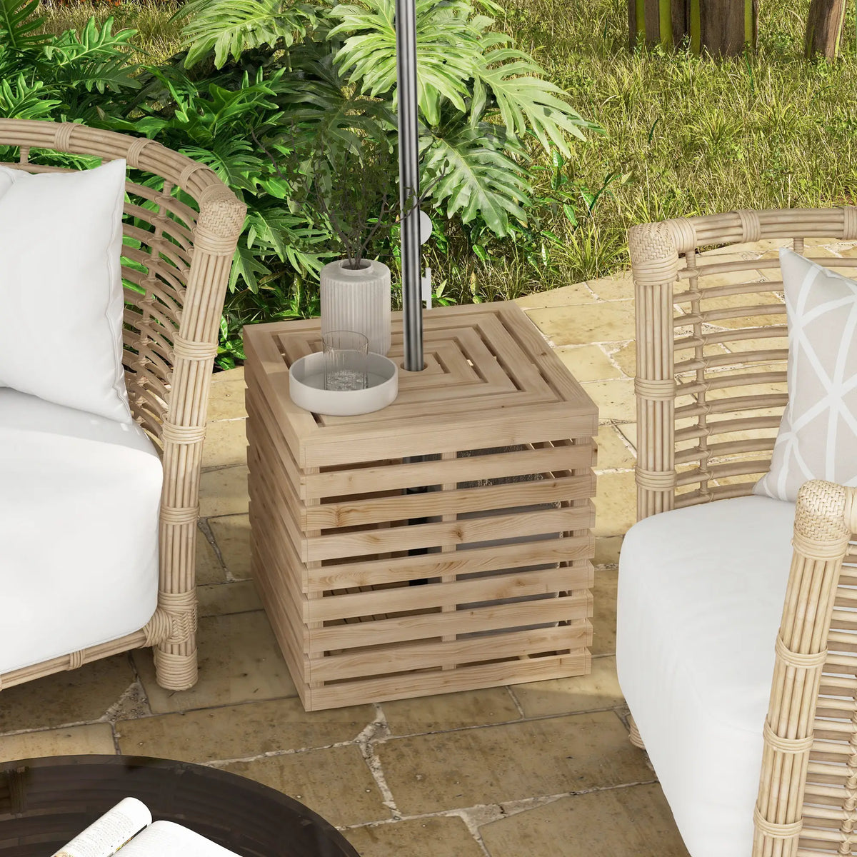 2-In-1 Outdoor Umbrella Base Storage Box Patio Side Table, Brown Patio Storage Boxes at Gallery Canada
