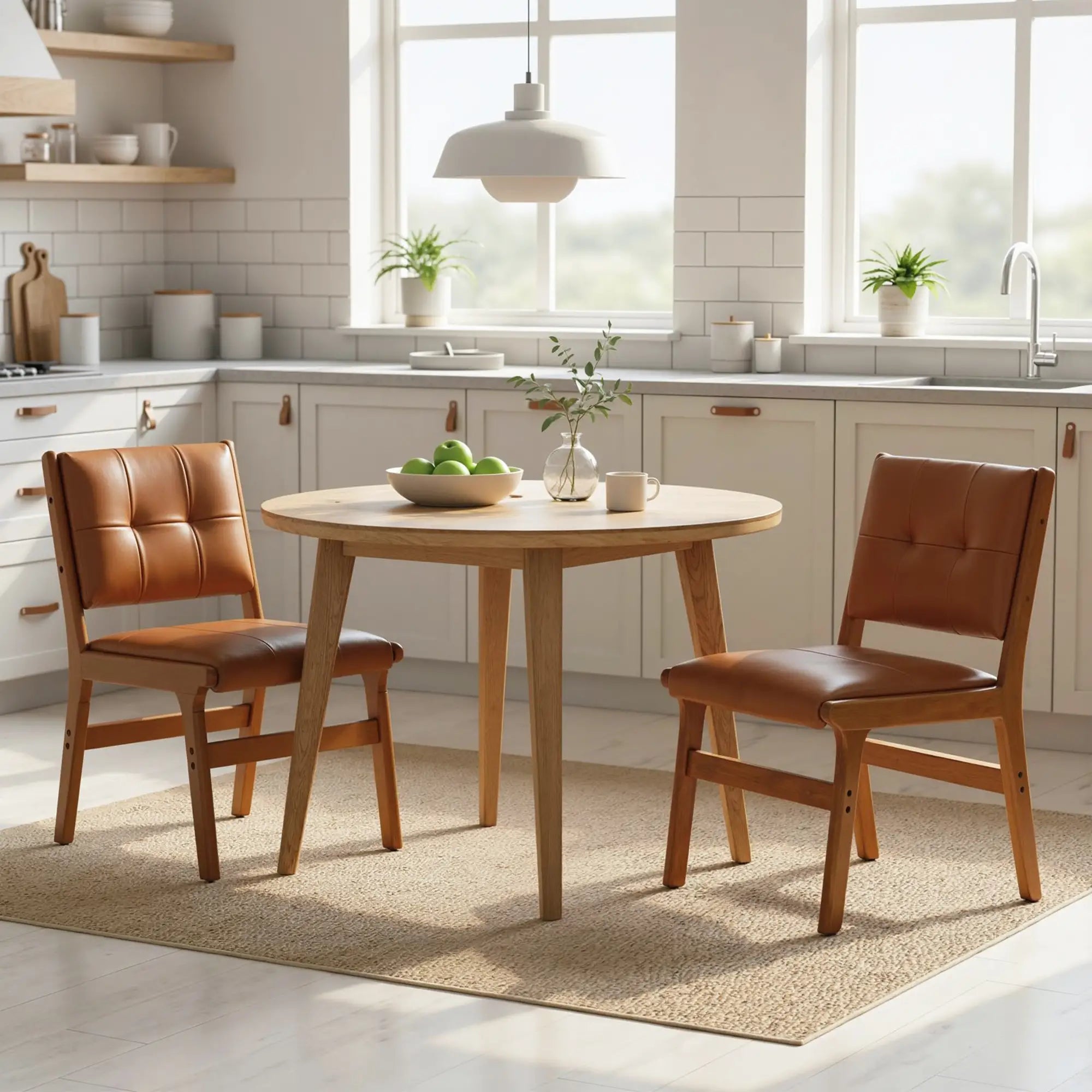 Set of 2 Kitchen Chairs, Button Tufted PU Leather Dining Chairs, Brown Dining Chairs at Gallery Canada