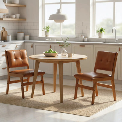 Set of 2 Kitchen Chairs, Button Tufted PU Leather Dining Chairs, Brown Dining Chairs at Gallery Canada