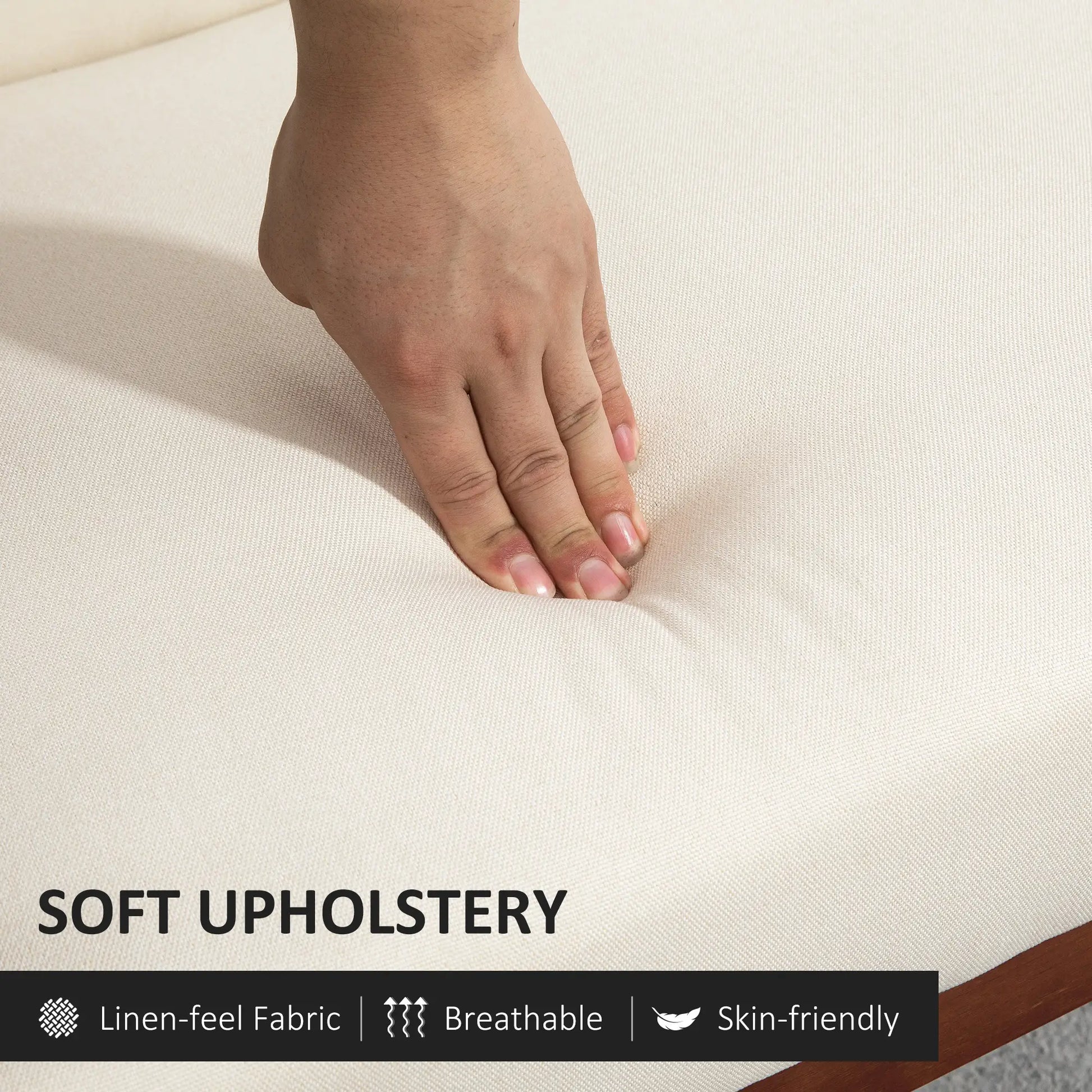 Compact Loveseat Sofa, Linen Fabric, Rubber Wood Legs, Cream White 2-Seater Sofas at Gallery Canada