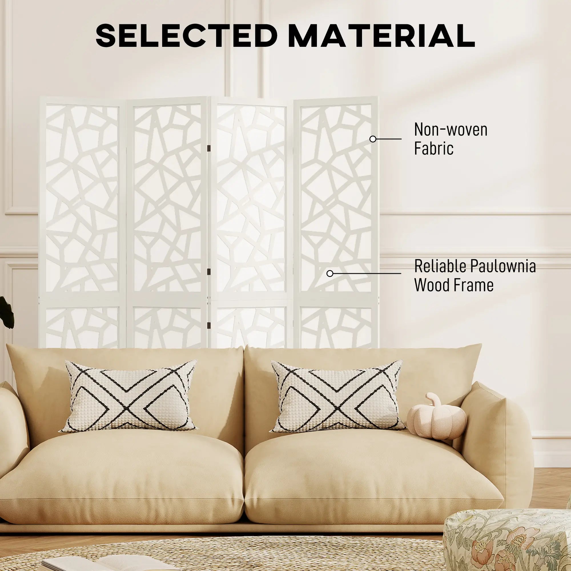 4 Panel Room Divider, 5.6 FT Geometric Pattern Privacy Screen, White Room Dividers at Gallery Canada