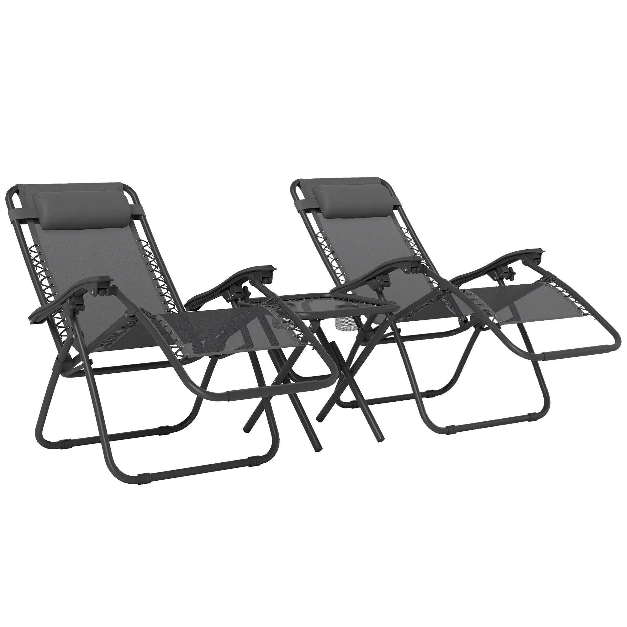 Zero Gravity Chair Set of 2, Patio Chair with Side Table, Grey Lounger Chairs at Gallery Canada