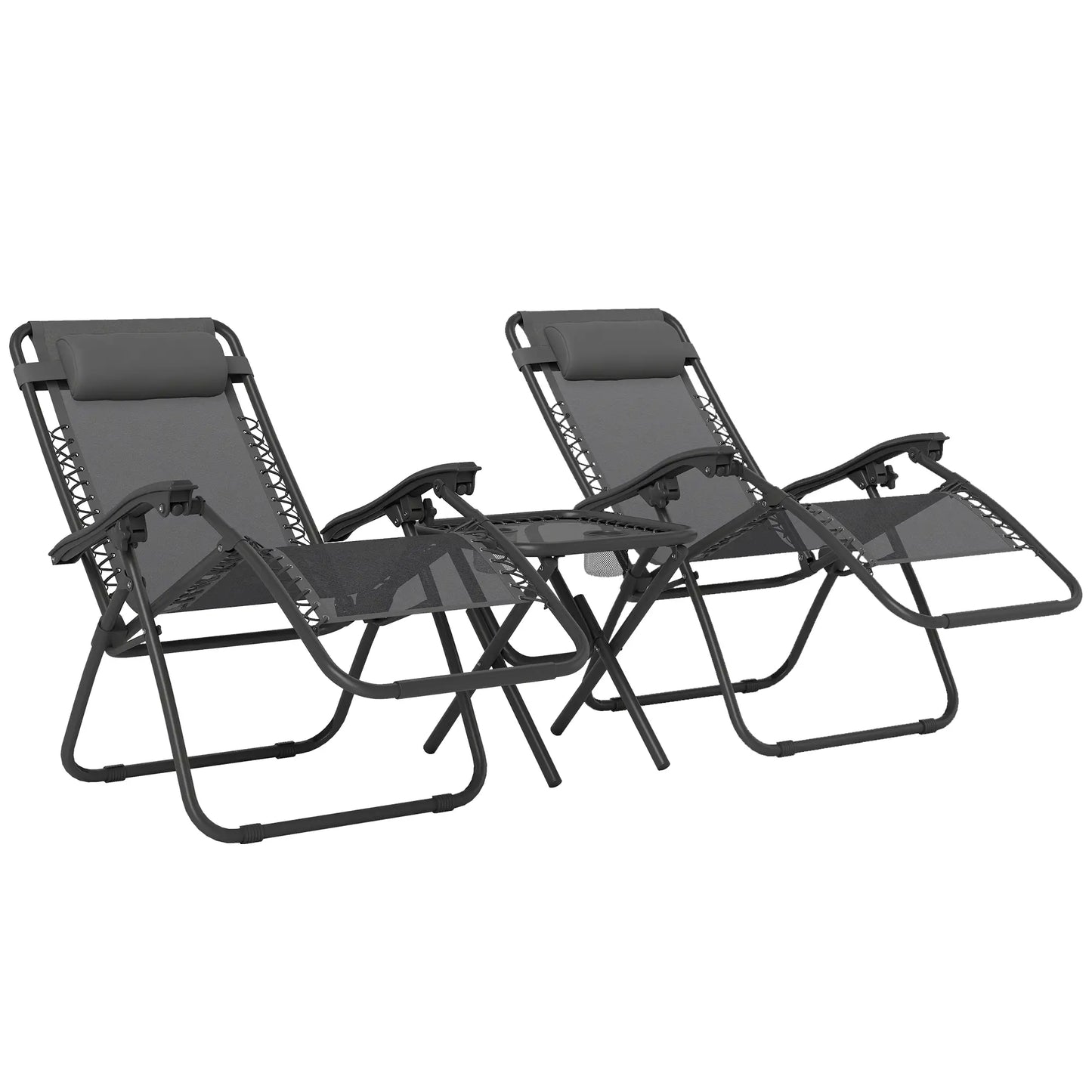 Zero Gravity Chair Set of 2, Patio Chair with Side Table, Grey Lounger Chairs at Gallery Canada