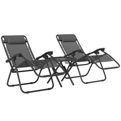 Zero Gravity Chair Set of 2, Patio Chair with Side Table, Grey Lounger Chairs at Gallery Canada