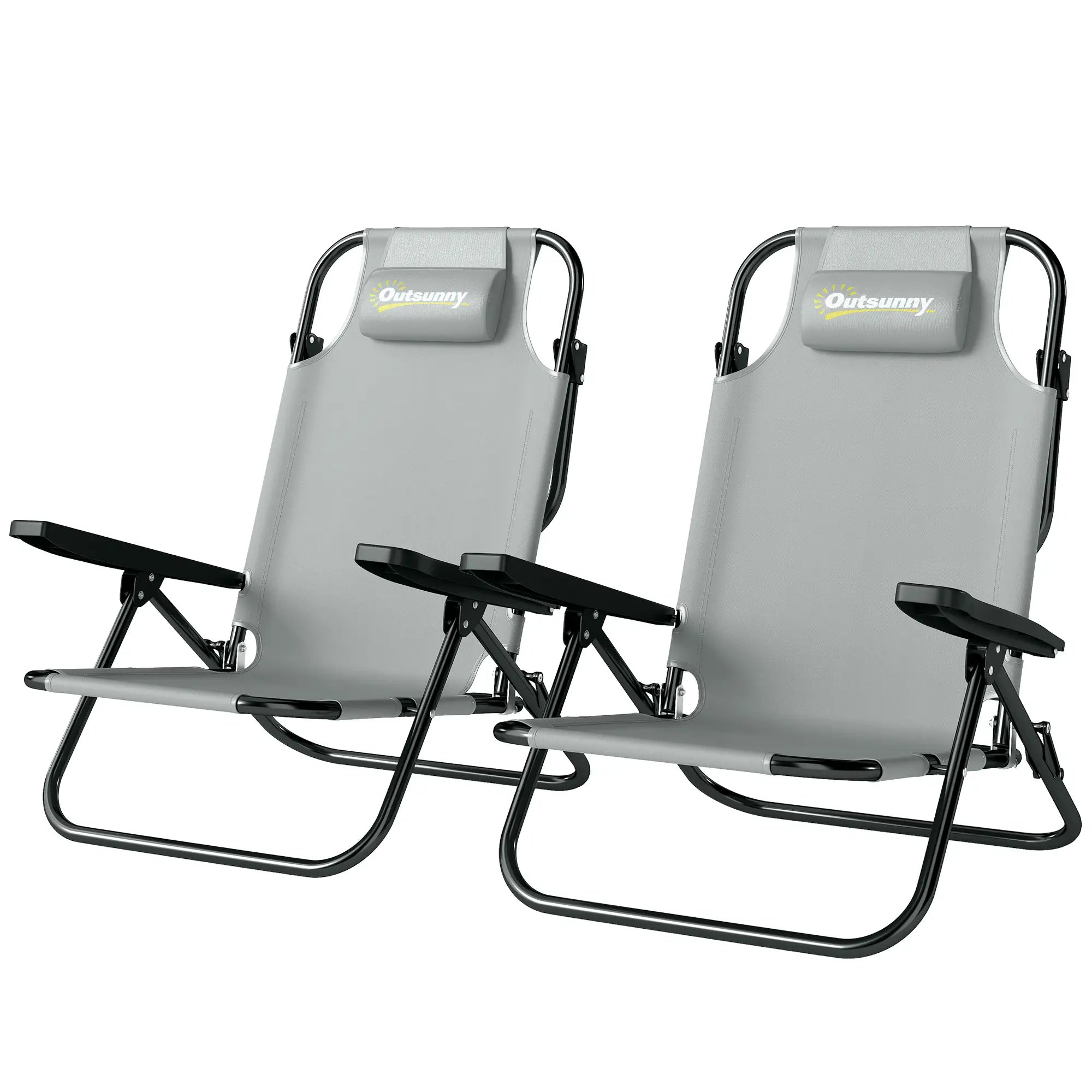 2 Beach Chair, 5-Position Adjustable, Folding Camping Chair, Light Grey Beach Accessories Light Grey, Black at Gallery Canada