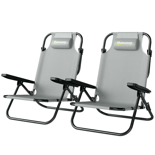 2 Beach Chair, 5-Position Adjustable, Folding Camping Chair, Light Grey Beach Accessories Light Grey, Black at Gallery Canada
