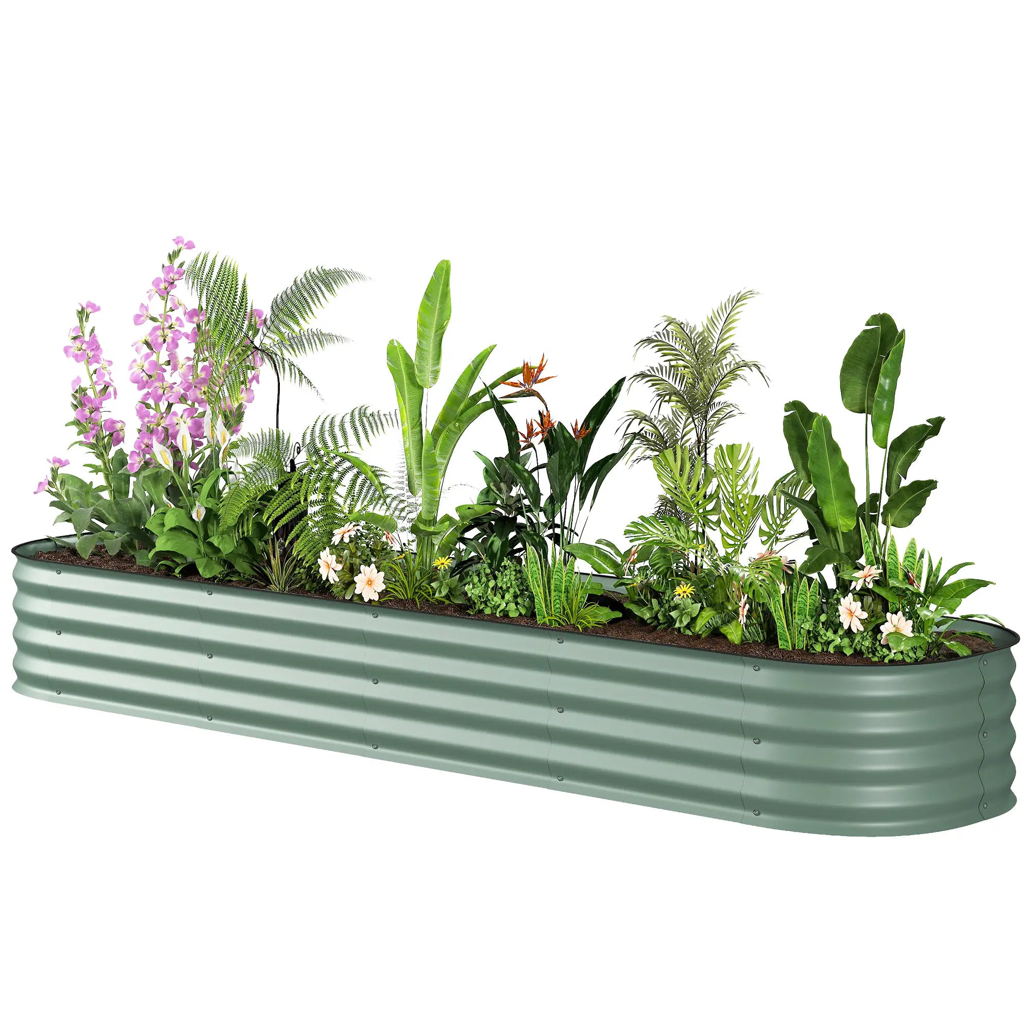 7.9 x 2 x 1ft Galvanized Raised Garden Bed Kit, Metal Planter Box, Green