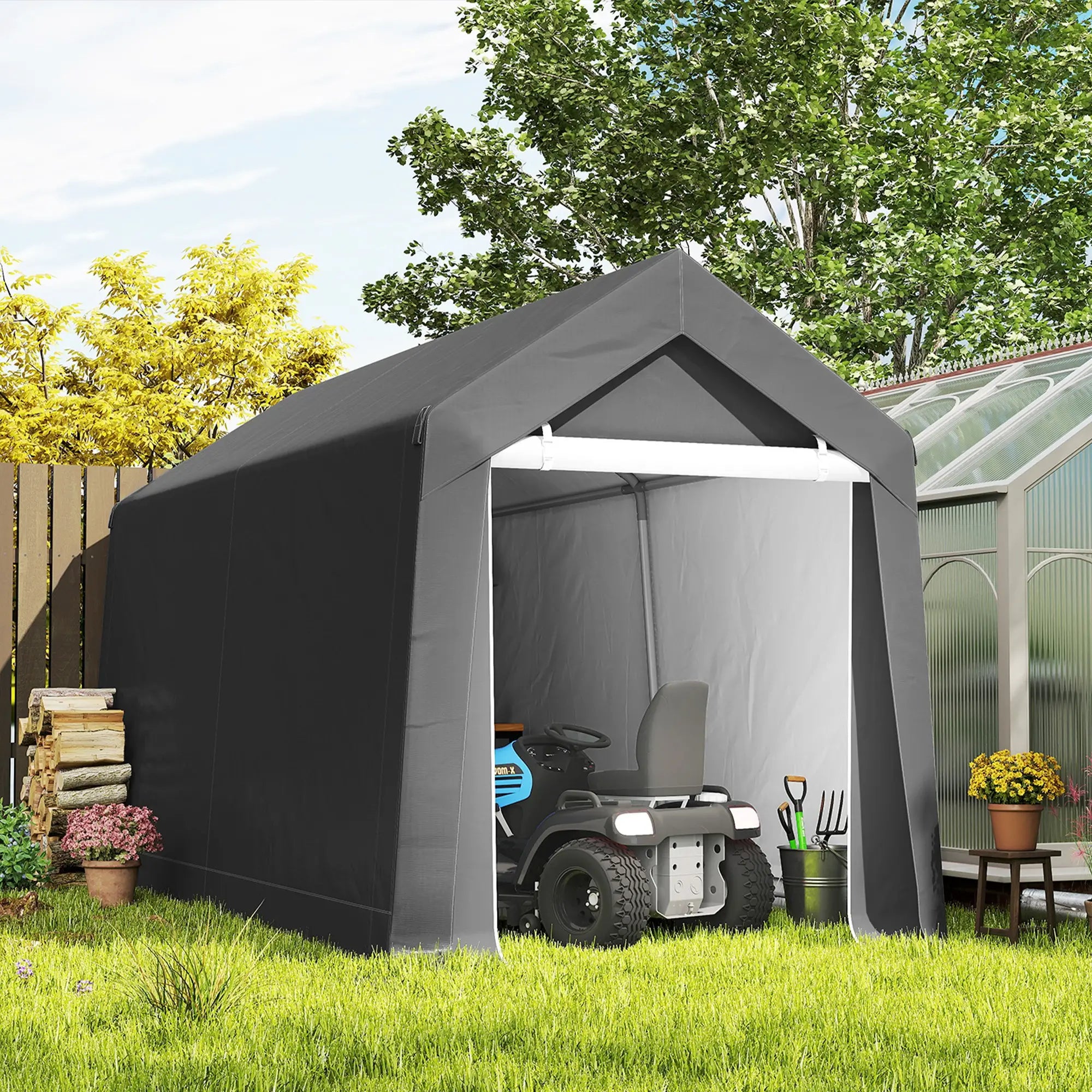 7' x 12' Outdoor Storage Shed, Portable Garage, Roll-up Door, Dark Grey Car Shelters at Gallery Canada